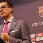 Josep Vives, el portavoz del Barça, en la sala de prensa del Camp Nou.-ALVARO MONGE