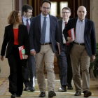Llegada del equipo negociador del PSOE a la reunión a tres, con Podemos y Ciudadanos.-JOSE LUIS ROCA
