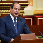 El presidente egipcio, Abdelfatah al Sisi, durante el discurso de investidura con el que inaugura su segundo mandato-PERIODICO (EFE)