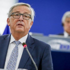 Jean-Claude Juncker, durante su discurso del estado de la UE en el Parlamento Europeo en Estrasburgo, el miércoles 13 de septiembre.-EFE / MATHIEU CUGNOT