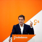 El presidente de Ciudadanos, Albert Rivera, durante la rueda de prensa posterior a la reunión del Comité Ejecutivo.-JUAN CARLOS HIDALGO (EFE)