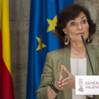 Carmen Calvo durante su comparecencia en Valencia.-/ MIGUEL LORENZO