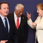 David Cameron, el portugués Antonio Costa y Angela Merkel, en la pasada cumbre.-JAFP / OHN THYS