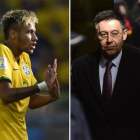 Neymar, durante un partido con Brasil, y Josep Maria Bartomeu.-AFP / PIERRE-PHILIPPE MARCOU / FABRICE COFFRINI