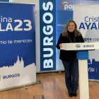 La candidata del PP al Ayuntamiento de Burgos, Cristina Ayala, durante su intervención.