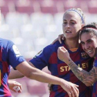 Las jugadoras del Barça celebran el 0-1 de Jenni Hermoso al Sevilla.-FCB