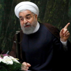 El presidente iraní, Hassan Rouhani, este martes en la sesión parlamentaria en Teherán.-ATTA KENARE