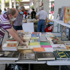 Un hombre consulta los libros a la venta en un puesto de la plaza de España. RAÚL G. OCHOA