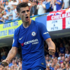 Morata celebra su tanto ante el Everton-REUTERS / HANNAH MCKAY