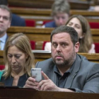 El vicepresidente económico de la Generalitat, Oriol Junqueras, en el Parlament.-FERRAN SENDRA