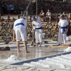 Varios de los miembros de la Asociación Amigos de las Salinas demostraron como se extrae la sal al estilo pozano.-G.G.