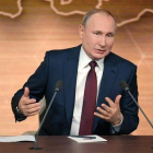 El presidente ruso, Vladímir Putin, durante la rueda de prensa que ha ofrecido este jueves en Moscú.-DMITRY AZAROV (CONTACTO)