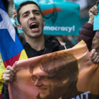 Activistas de los CDR en una movilización reciente.-EL PERIÓDICO