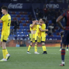 Los jabatos celebran el segundo tanto sobre el césped valenciano. LALIGA