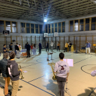 La banda de san Gil en uno de sus ensayos en el polideportivo del colegio Saldaña.