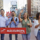 Daniel de la Rosa, Luis Tudanca, Iratxe García y Esther Peña en un acto de campaña de las elecciones europeas en Burgos.