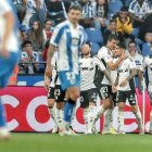 Los jugadores del Burgos CF celebran uno de los goles