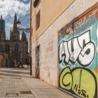 Pintada sobre una propiedad particular en la calle Fernán González, con vistas a la Catedral de Burgos.