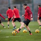 La plantilla durante el entreno del viernes.