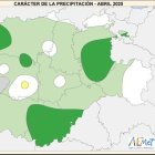 Mapa elaborado por la Aemet sobre el balance de precipitaciones de abril en CyL.