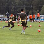 La plantilla, durante uno de los entrenamientos en la ciudad deportiva para preparar el encuentro ante el Levante.