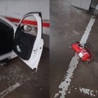 El ladrón empleó un extintor para romper una de las ventanas del vehículo asaltado.