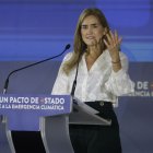 La vicepresidenta tercera y ministra para la Transición Ecológica y el Reto Demográfico, Sara Aagesen, en la inauguración de la Convención del Pacto de Estado frente a la Emergencia Climática, en Ponferrada (León).