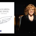 Celia Camarero, junto a la portada de su nuevo poemario, 'La guarida del ángel'.