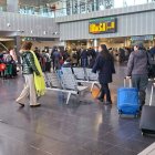 La laerguísima cola ayer por la tarde para atravesar en control de seguiridad en la estación de trenes de Burgos formada por viajeros del AVE a Madrid-Murcia y los Alvia a Galicia y Salamanca.