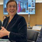 La presidenta de la Federación Regional de Municiipios y Provincias de Castilla y León y de la Diputación de Palencia, Ángeles Armisén, durante la reunión de la Comisión Interministerial.