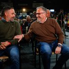 El presidente de VOX, Santiago Abascal y el candidato a la presidencia de la Junta de Castilla y León, Carlos Pollán participan en un acto público en el Polideportivo Municipal El Plantío.