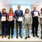 De izquierda a derecha: Pedro Sánchez, María Jesús González Pérez, TamaraPérez San Miguel, Emilio de Domingo, Esther Pardiñas, Fernando Arce y Laura Sebastián, en la presentación.