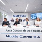 Junta General de Accionistas de Grupo Correa, 28 de abril 2026. Izq. A dch. Desde arriba: Alfredo Sáenz Abad, Borja Oria Riu, Rafael Miranda Robredo, Jaime Nicolás-Correa Vilches, Ana Nicolás-Correa Barragán, Bibiana Nicolás-Correa Vilches y Carmen Pinto.