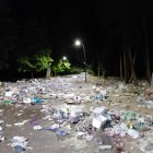 Labores de limpieza en el parque de la Quinta, tras la jornada festiva del Curpillos.