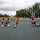 La plantilla del UBU San Pablo Burgos, durante la concentración en Béjar.