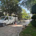 Los operarios trabajaban este viernes en los arreglos de la fuente ornamental del paseo Marceliano Santa María.