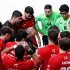 Un tiempo muerto de los cidianos en el primer partido de liga en El Plantío.