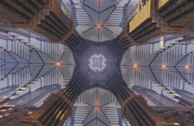 Las cúpulas, arcos y artesonados de los techos de la Catedral de Burgos son un reto por sus formas curvas, algo inexistente en Minecraft. Siguen en desarrollo.