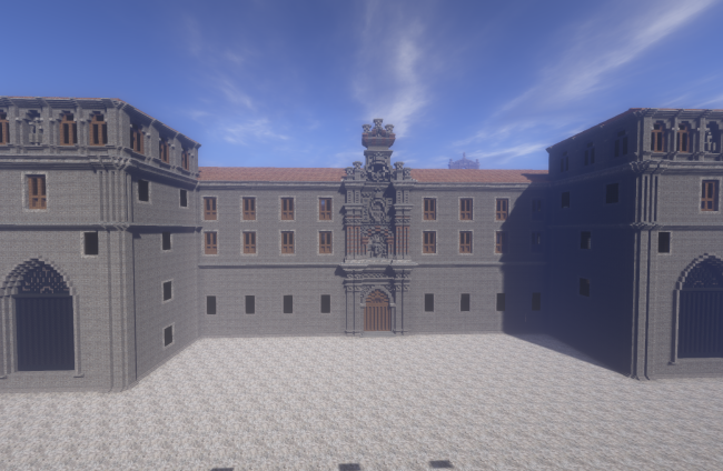 Reproducción en bloques Minecraft de la fachada del Monasterio de San Pedro de Cardeña.