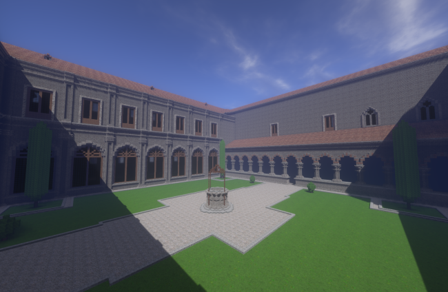 Recreación del claustro interior de San Pedro de Cardeña en formato Minecraft.