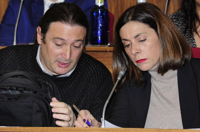 Israel Hernando y Margarita Arroyo, concejales de Podemos, durante el último pleno municipal.-ISRAEL L. MURILLO