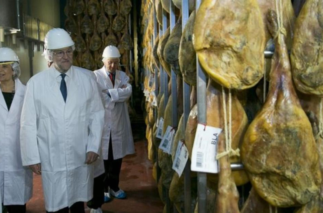El líder del PP, Mariano Rajoy, durante una visita este jueves a la fábrica Navidul.-Tarek PP