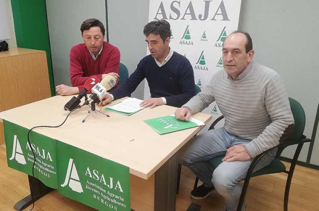 José Daniel Grijalvo, Esteban Martínez y Eliseo Martínez, ayer, en la sede de Asaja en Burgos.-D.S.M.