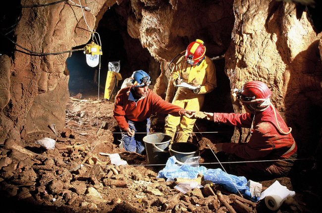Imagen de las excavaciones en  la cueva de Bacho Kiro, en Bulgaria. CENIEH