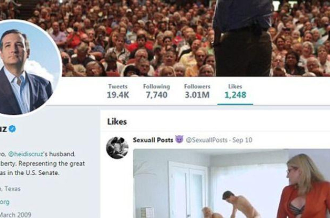 Captura de los me gusta de la cuenta de Twitter de Ted Cruz con el vídeo porno.-EL PERIÓDICO
