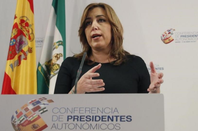 La presidenta andaluza, Susana Díaz, este martes al término de la conferencia de presidentes.-EFE / ZIPI