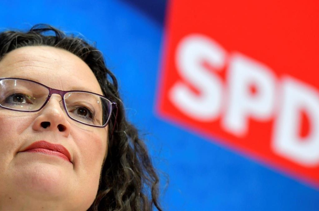 La lìder de los socialdemócratas alemanes, Andrea Nahles.-AFP