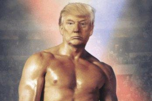 Trump, con el fotomontaje de Rocky.-