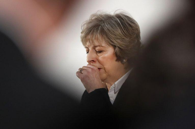 Theresa May durante su conferencia en Lancaster House.-KIRSTY WIGGLESWORTH / AFP / AFP