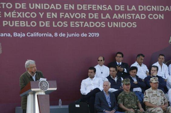 El presidente de México Andrés Manuel López Obrador durante el acto celebrado en Tijuana el 8 de junio.-EDUARDO VERDUGO (AP)